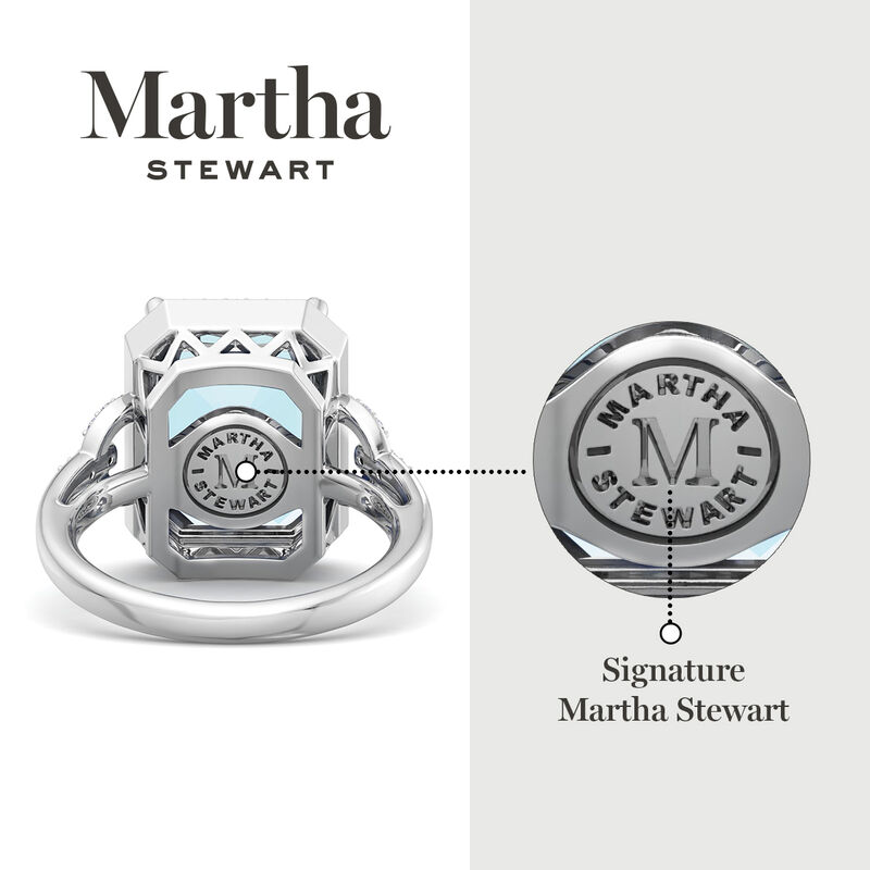 Martha Stewart Emerald Cut Aquamarine and Lab Grown Diamond Halo Ring in Sterling Silver image number null